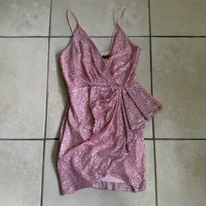 Sparkle Wrap Sequin Mini Dress - Pink